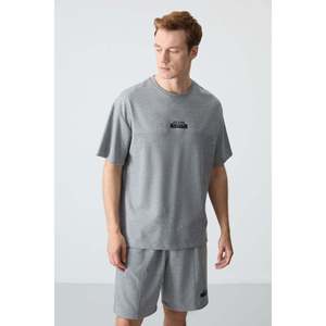 Ensemble de shorts pour homme en coton gris mélangé, coupe ample, 85259 - Product Image 3