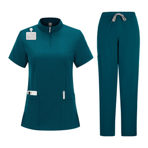Unisex Medical <b>Scrub</b> Set Moisture Wicking Quick Dry Knitted Split Uniform Hospital Workwear - Product Image 5