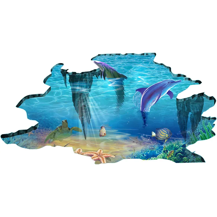 60 x 90cm 3D Sea Underwater World Colorful Fish Turtle Wall Stickers Room Wall Floor Decal Stickers PVC Art Wall Decal