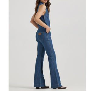 ShanLai Logo personnalisé Classy Racerback Catsuit jambes larges et poches/Salopettes et combinaisons en jean pour femmes en gros - Product Image 3