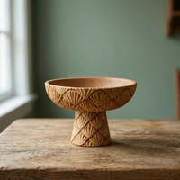 Bol sur pieds en bois d'acacia avec motif coquillage, décoration de table ronde Wabi Sabi