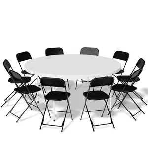 Mesa redonda dobrável e cadeiras de plástico branco para festas e eventos, salão de banquetes 60 em 10 pessoas