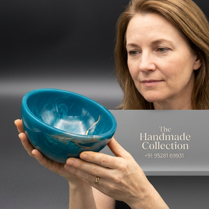 The Handmade Collection Resin <b>Bowl</b> Marble Design Under Glazed <b>Blue</b> Color for Food Serving Gifting - Product Image 1