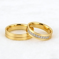 Bagues de promesse assorties Titanfitz en acier inoxydable 316L plaqué or PVD 18 carats avec zircone cubique 5A, alliance de mariage, cadeau d'anniversaire pour couple