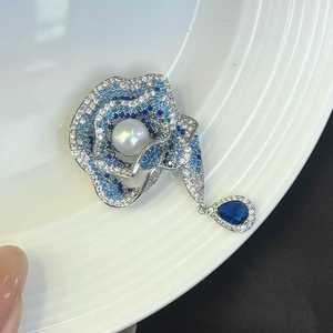 Bleu Rose Bleu Trésor Goutte D'eau Broche Incrusté 8-9mm Naturel Perle D'eau Douce Broche Super Belle <span class=keywords><strong>Bijoux</strong></span> pour Femmes - Product Image 2