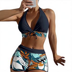 Ensemble <span class=keywords><strong>de</strong></span> bikini imprimé pour femmes, <span class=keywords><strong>maillot</strong></span> <span class=keywords><strong>de</strong></span> <span class=keywords><strong>bain</strong></span> 2 pièces, <span class=keywords><strong>maillot</strong></span> <span class=keywords><strong>de</strong></span> <span class=keywords><strong>bain</strong></span> <span class=keywords><strong>taille</strong></span> <span class=keywords><strong>haute</strong></span> avec short - Product Image 2