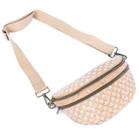 Tas pinggang kork motif cetak kompartemen zip ganda bisa dipakai tas pinggang selempang tas dada