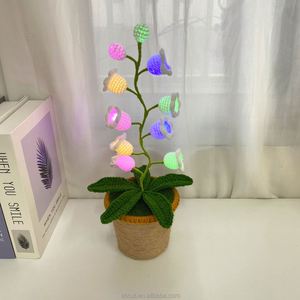 ของตกแต่งรถยนต์ ดอกไม้ถักโครเชต์ทำมือ ต้นลิลลี่วัลเลย์ในกระถาง พร้อมไฟกลางคืน - Product Image 5