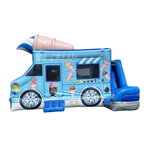 Combo Inflable de Camión de Helados Azul, Camión de Helados Inflable con Tobogán, Combo 6 en 1 de Camión de Helados - Product Image 1