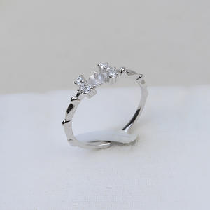 Bague ouverte en argent S925, simple et tendance, pour femme, avec incrustation de diamant taillé, 4-5 accessoires DIY, support vide pour perle 141 - Product Image 1