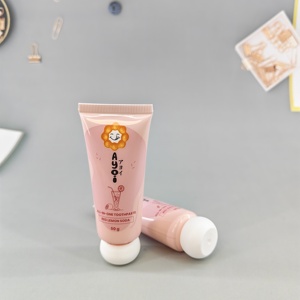 Tube de dentifrice rose rond 50g, emballage cosmétique pour soins de la peau avec design de dessin animé, bouchon à vis blanc pour soins personnels - Product Image 3