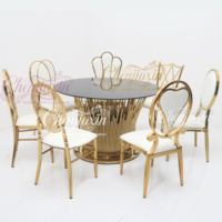 Tables et chaises de banquet de mariage en verre rond en acier inoxydable doré de luxe en gros de Chine pour événements festifs