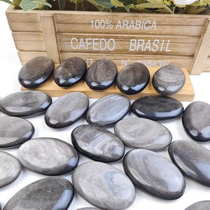 Piedra curativa espiritual de cristal natural al por mayor, piedra de <span class=keywords><strong>Palma</strong></span> de obsidiana de plata para equilibrio energético - Product Image 2