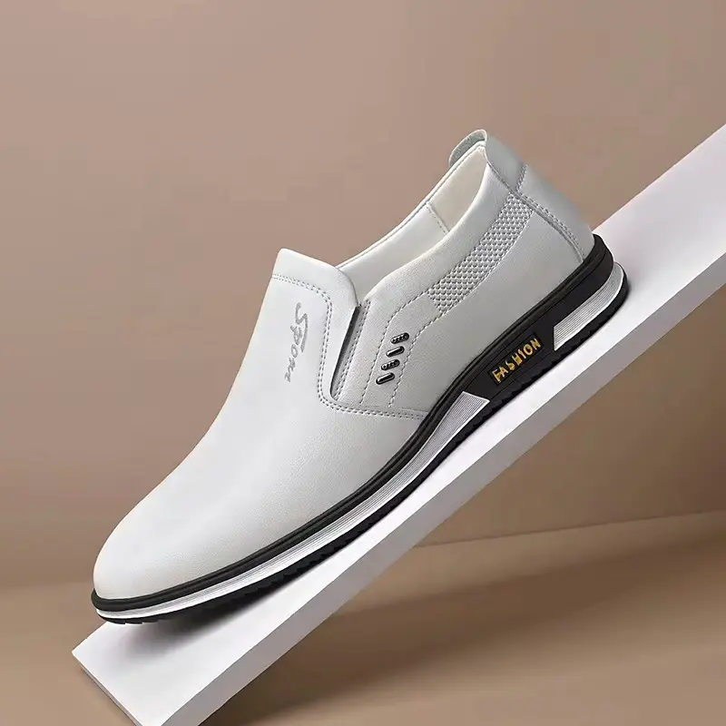 Men's Breathable White Leather Dress Shoes Slip-on dress Low price Wholesale factory shoes Hot sale products