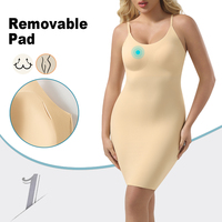 1342L Sous-vêtement gainant invisible lisse pour femme, col rond, rembourré, longue nuisette, lingerie sculptante, vente en gros