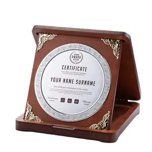High Quality Custom Commemorative Medal Blank Award Inlaid Gold And Silver Award Wooden Bracket Business Award Plaque With Box
