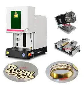Machine de gravure laser pour bijoux à mise au point automatique Machine de découpe laser à fibre or argent avec rotatif, support de plaque, moteur Z