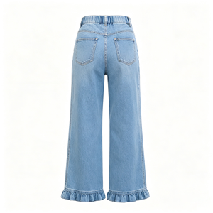 <span class=keywords><strong>Jeans</strong></span> a Gamba Larga <span class=keywords><strong>con</strong></span> Orlo Arricciato, Vita Alta, Elasticizzati, Stile Baggy per Donna, Produzione all'Ingrosso - Product Image 4