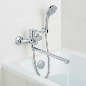 <span class=keywords><strong>Robinet</strong></span> <span class=keywords><strong>de</strong></span> salle <span class=keywords><strong>de</strong></span> bain et <span class=keywords><strong>de</strong></span> <span class=keywords><strong>cuisine</strong></span> mural en laiton chromé, eau froide et chaude, avec long bec rotatif - Product Image 1