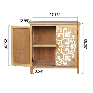 Rustic Wooden Accent Cabinet 2 Door Floral Carved Doors <b>Storage</b> Cabinet for Living Room Entryway Dining Room - Product Image 5