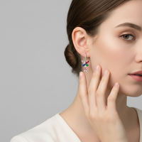 Nueva moda flor forma de gota Color circón gota de agua colgante pendientes de aro 925 plata esterlina Huggie gota pendientes mujeres
