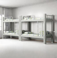Lit superposé portable moderne blanc démontable avec rangement, structure en acier, idéal pour dortoir scolaire, appartement, chantier de construction