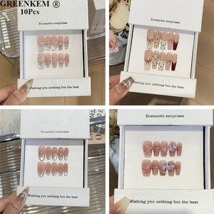 10ชิ้นคอลเลกชันที่หรูหราขนาดกลางกดบน<span class=keywords><strong>เล็บ</strong></span>ผิวสดใสโทนสีนู้ดที่ทำด้วยมือโลโก้ที่กำหนดเองบรรจุภัณฑ์ออกแบบเคล็ดลับ - Product Image 2