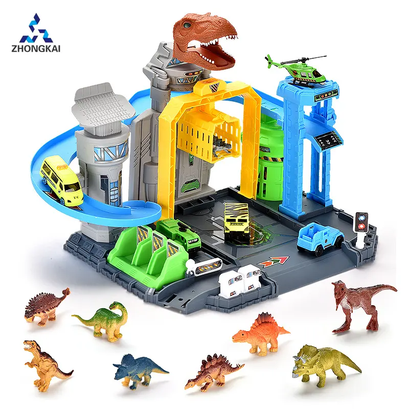 ジュラシックスロットおもちゃ車両教育DIY組み立て建物恐竜ワールドトラック駐車場