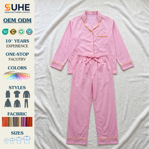 Ensemble de pyjama en coton tissé à manches longues pour femmes SUHE, rayé, uni, respirant, thermique, plusieurs couleurs - Product Image 2
