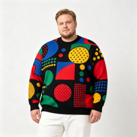 Sweat-shirts pour hommes sur mesure OEM, coupe décontractée, tricot côtelé, col rond, pull-over, motif géométrique multicolore, pulls en jacquard