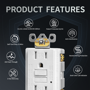 MVAVA Colorido UL & CUL Painel De Plástico US American Self-Test Receptáculo 15A 125V GFCI TR Tomada Elétrica Ao Ar Livre Tomada De Parede - Product Image 2