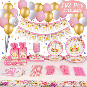 Set di decorazioni per feste di compleanno per bambini da 192 pezzi forniture per feste a tema unicorno arcobaleno di buon compleanno per bambina - Product Image 1
