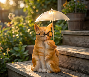 Lámpara Solar Decorativa para Jardín con Diseño de Gato Mamá y Cachorro con Sombrilla - Product Image 3