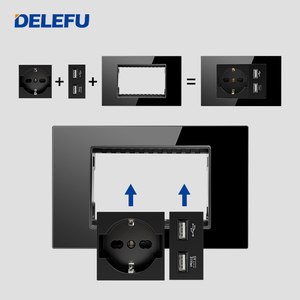 Delefu Bảng điều khiển ổ cắm tiêu chuẩn EU Ý với USB-C mô-đun chuyển đổi tự sạc nhanh (màu đen) - Product Image 2