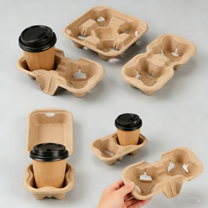 재활용 가능한 테이크아웃 2 4컵 캐리어 일회용 클립온 유틸리티 커피 음료 컵 종이 펄프 섬유 홀더 트레이 8-32온스용 - Product Image 2