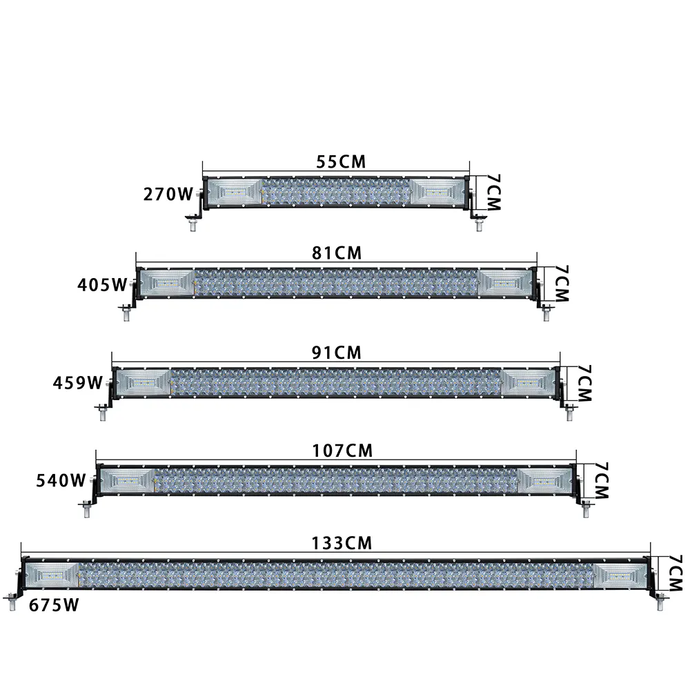 Barra de luz LED todoterreno 21 ''31'' 42 ''52'' alta potencia 270W 405W 540W 675W con barra de luz LED curva intermitente para camión jeep