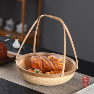 <b>Bamboo</b> Woven Basket Round Handheld Food <b>Container</b> For Kitchen Storage Fruit Tea Snack - Product Image 5