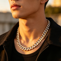 Collier Chaîne Cubaine Hiphop Personnalisé en Or Massif 18K Au750, Bicolore, Chaînes à Maillons de Clavicule, Bijoux Colliers