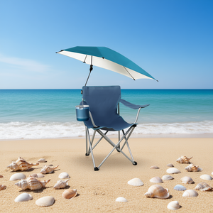 Chaise de plage pliable avec porte-gobelet et parasol amovibles, structure en aluminium, tissu polyester, mobilier d'extérieur pour la plage - Product Image 2