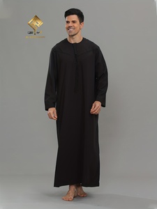 Túnica Árabe para Hombre, Material Suave, Estilo Omaní, Diseño Moderno de Manga Larga, Túnica Negra para Oración - Product Image 2