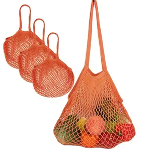 Long Handle Lavável Malha Produzir Saco Reutilizável Mercearia Shopper Bags Algodão Net Tote Vegetal Mesh Shopping Bags