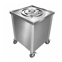 Conteneur de service pour cantine, en acier inoxydable, isotherme, sur chariot, avec couvercle et freinage sur quatre roues, pour aliments chauds, personnalisable