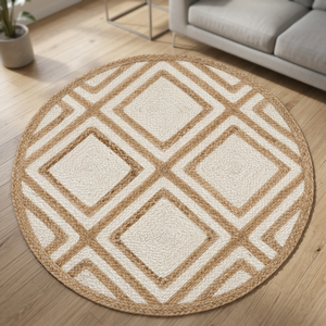 Tapis rectangulaire géométrique tressé en jute Star Hometex, très demandé, blanc naturel, style moderne, antidérapant, lavable, à poils moyens - Product Image 5