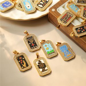 Retro El Yapımı DIY Yağ Damlası Güneş Yıldız Palmiye Aşk Tılsımı Kolye Paslanmaz Çelik Elmas <span class=keywords><strong>Tarot</strong></span> Kolye Aksesuarları Moda Takı - Product Image 3