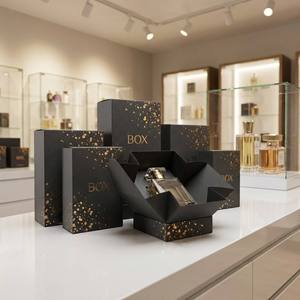Caja de Cartón Rígido Negro Mate con Logotipo Personalizado al por Mayor para Perfumes y Cosméticos, Empaque de Papel con Detalles Dorados - Product Image 2
