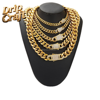 Nouveau collier chaîne cubaine en acier inoxydable 18 carats avec zircon et fermoir en cuivre, 6/8/10/12/14 mm, vente en gros.