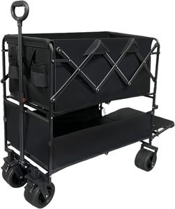 Chariot pliable à 2 niveaux durable en acier, avec roues doubles de 8 pouces en Oxford 600D, <span class=keywords><strong>personnalisable</strong></span>, pour le camping en plein air, la plage, chariot utilitaire - Product Image 1