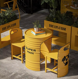 Juego de Mesa y Sillas de Barril de Petróleo para Exteriores FYZK, Muebles de Patio Metálicos, Estilo Industrial Vintage, para Cafetería, <span class=keywords><strong>Bar</strong></span>, Bistro, Jardín, Uso Comercial, OEM, ODM - Product Image 1