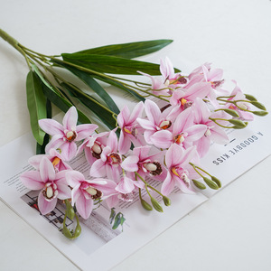 Orchidées Cymbidium artificielles en PVC souple, effet 3D, décoration de mariage - Product Image 1