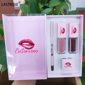 Kit de maquillage pour les lèvres 4 en 1, rouge à lèvres liquide mat imperméable, <span class=keywords><strong>crayon</strong></span> contour des lèvres brun, taille-<span class=keywords><strong>crayon</strong></span>, brillant à lèvres transparent nude vegan longue durée - Product Image 1